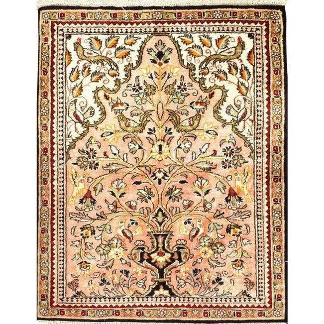 Canvello Persian Pure Silk Qum Ivory Rugs - 2' x 2'7"