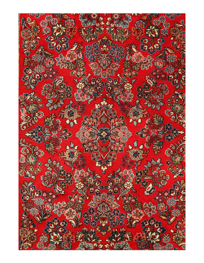 Canvello Silkroad Sarouk Red Rugs For Bedroom - 4'3'' X 6'7'' - Canvello