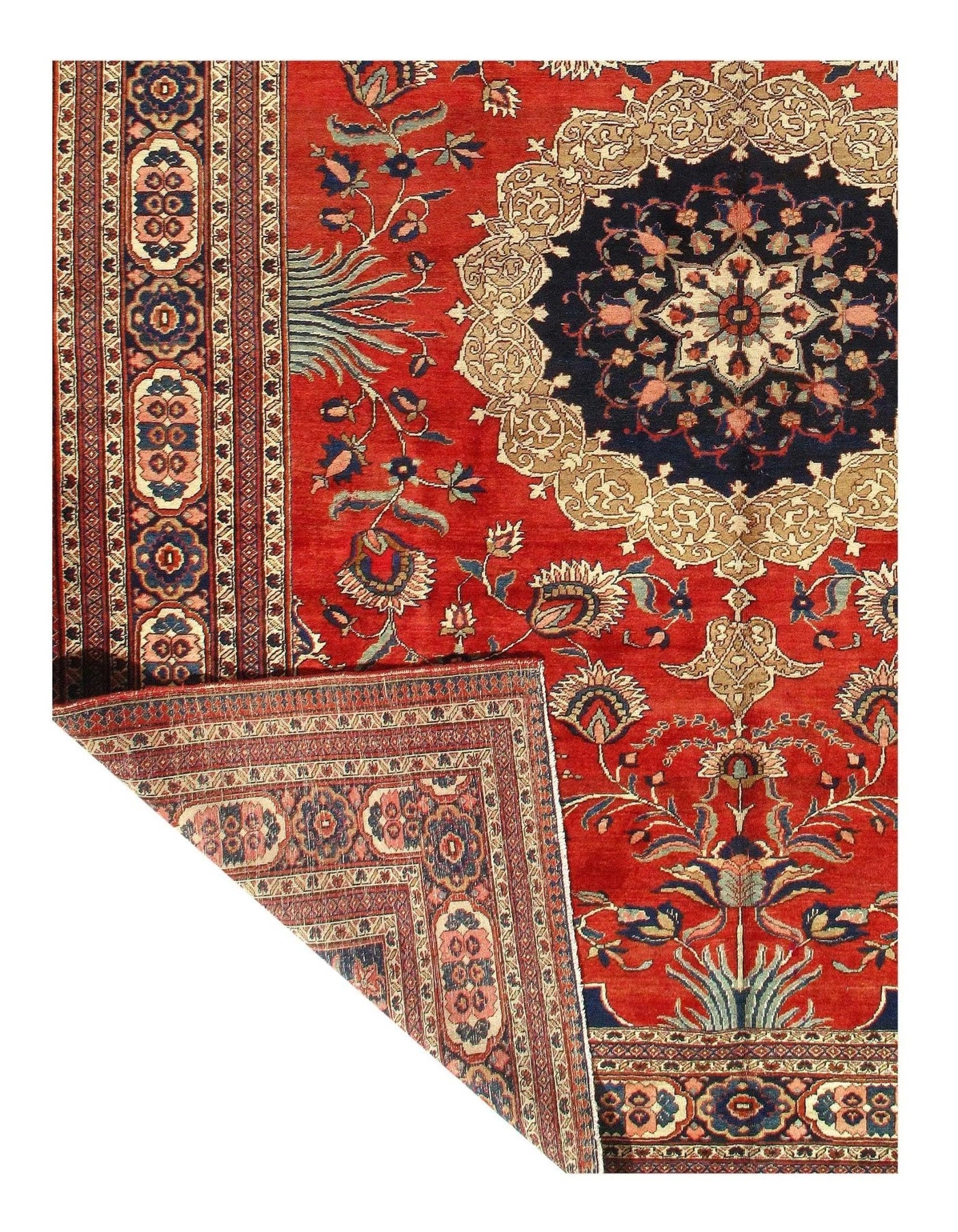 Canvello Silkroad Tabriz Blue And Rust Rug - 9'11'' X 13' - Canvello