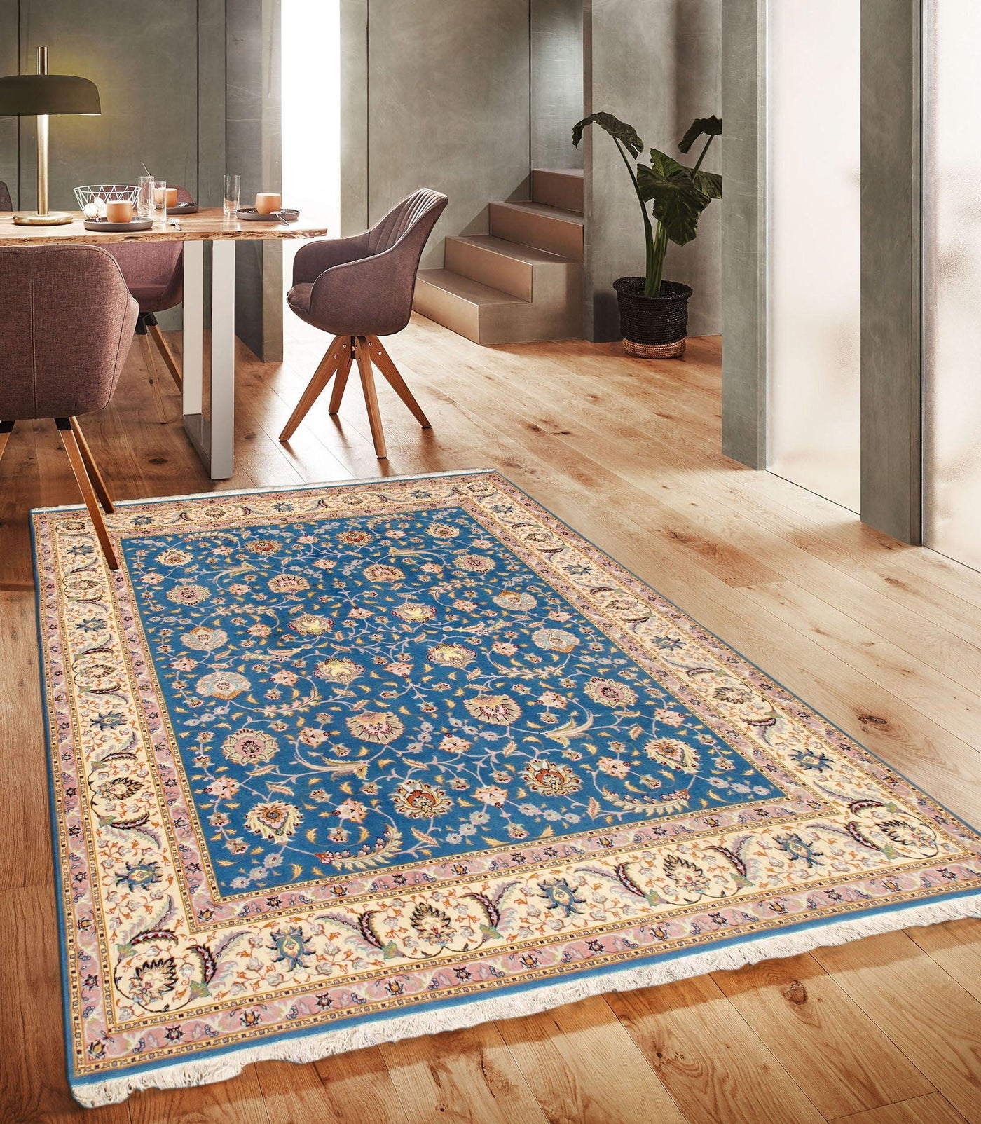 Canvello Persian Tabriz Blue Wool Area Rugs - 6'7" X 8'6"