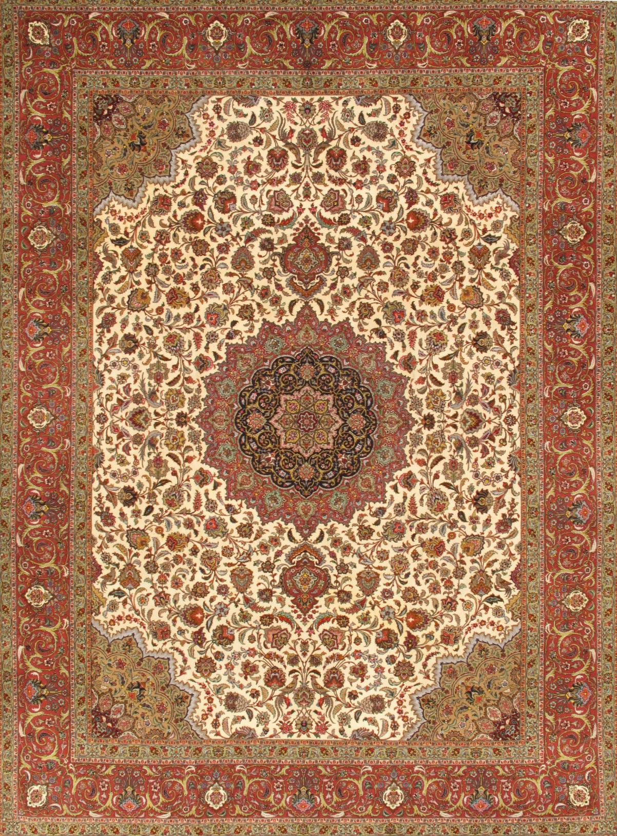 Canvello Silkroad Tabriz Modern Ivory Rug - 9'10" X 13'8" - Canvello