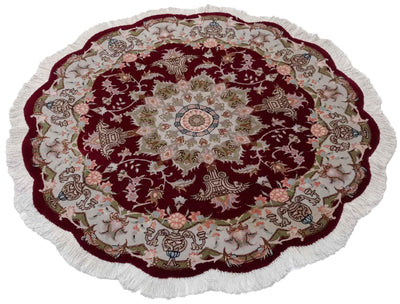 Canvello Silkroad Tabriz Oriental Round Rug - 3'2'' X 3'2'' - Canvello