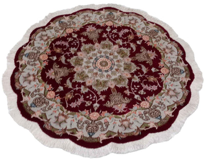 Canvello Silkroad Tabriz Oriental Round Rug - 3'2'' X 3'2'' - Canvello