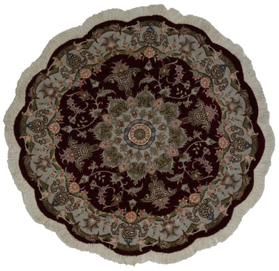 Canvello Silkroad Tabriz Oriental Round Rug - 3'2'' X 3'2'' - Canvello