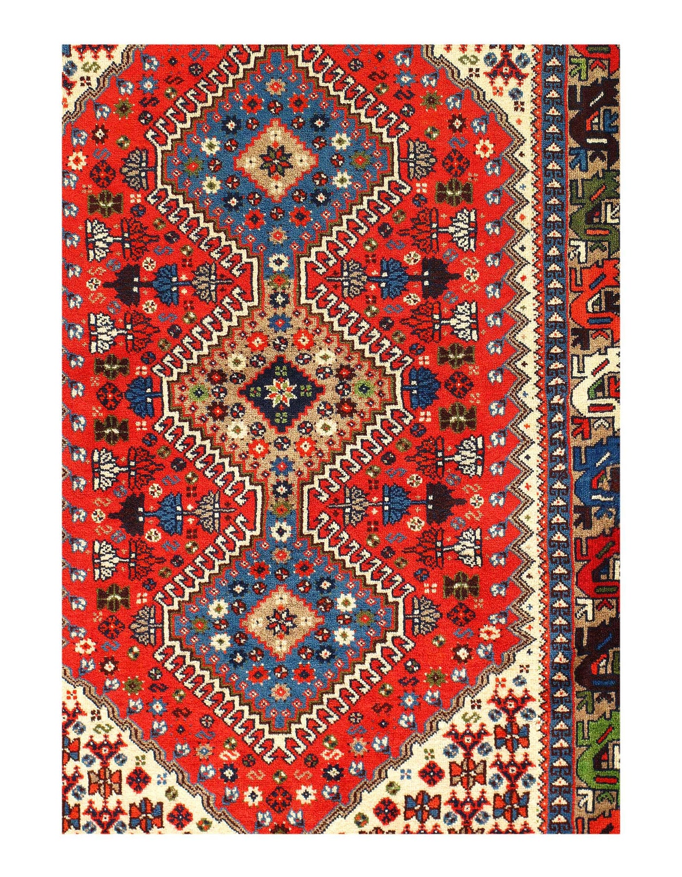 Canvello Persian Yalameh Red And Green Rug - 3'5'' X 5'3''