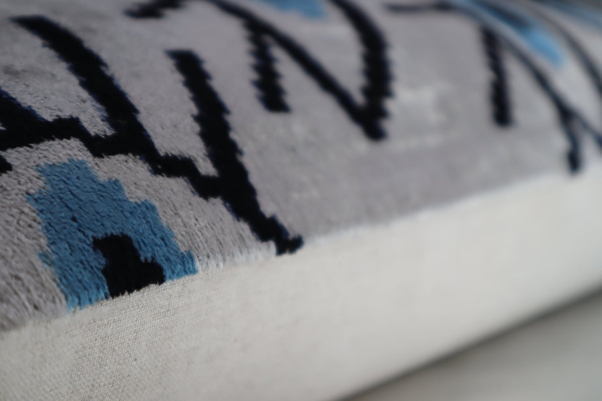 Canvello Silver Black Blue Vegetable Dyed Handmade Turkish Silk Velvet Pillow - A Work of Art - Canvello