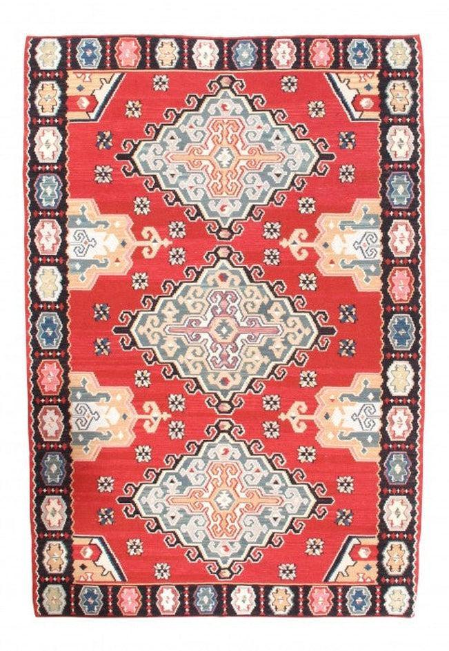 Canvello Sino Shiraz Design Red Kilim Rug - 5'11" X 8'8" - Canvello