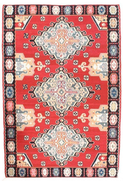 Canvello Sino Shiraz Design Red Kilim Rug - 5'11" X 8'8" - Canvello