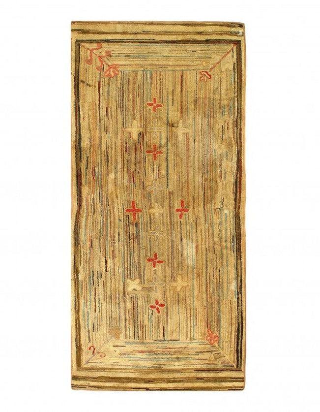 Small Size Antique American Hooked Rug - 3'2'' X 6'11''