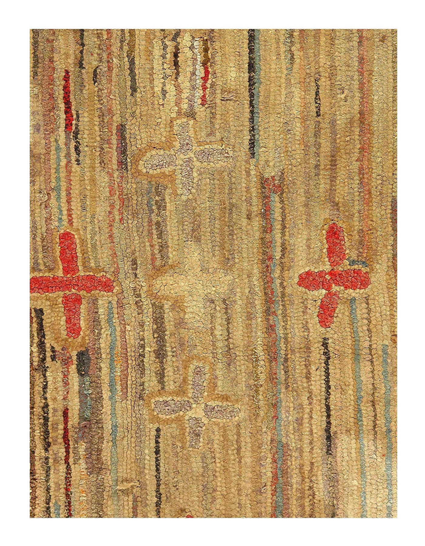 Small Size Antique American Hooked Rug - 3'2'' X 6'11''