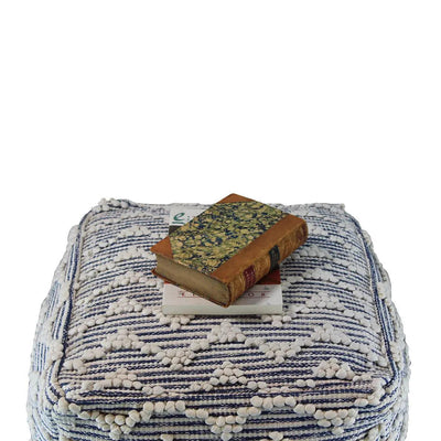 Canvello Square Stuffed Indigo Blue Cotton Pouf Handmade Fabric Ottoman - Canvello