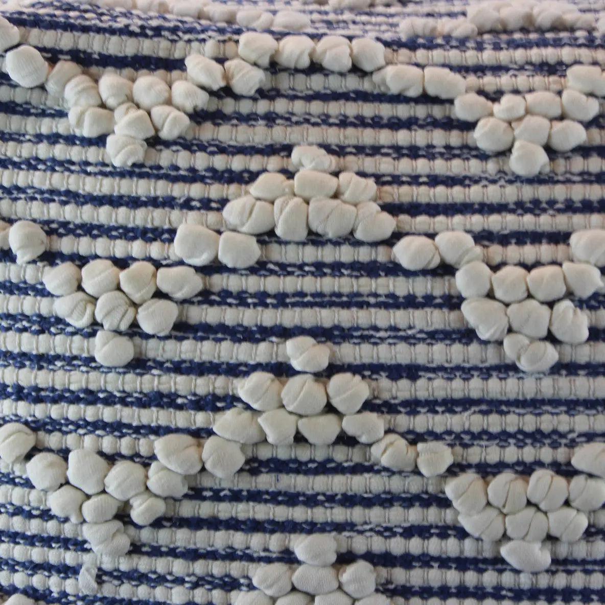 Square Stuffed Indigo Blue Cotton Pouf Handmade Fabric Ottoman