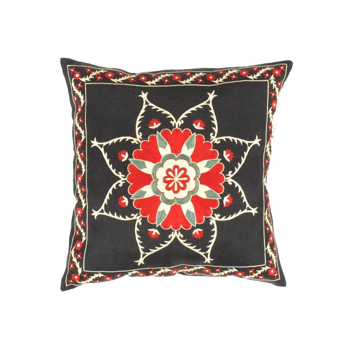 Canvello Suzani Black And Red Pillows - TS 204 - Canvello