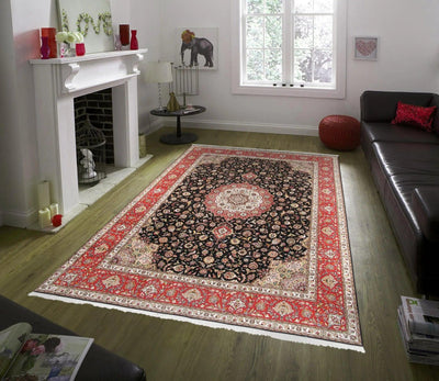 Canvello Tabriz Black Rugs For Living Room - 9'10" X 13'6" - Canvello