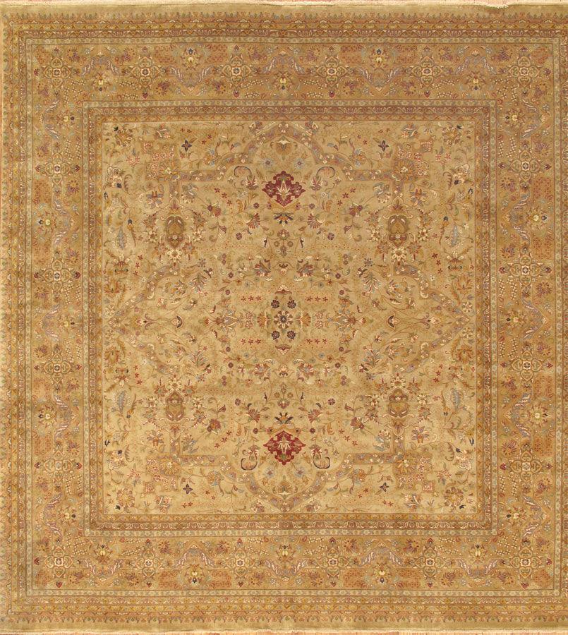 Canvello Tabriz Hand-Knotted Beige Lamb's Wool Area Rug- 9'9" X 9'10"
