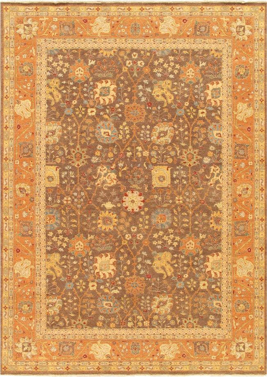 Canvello Tabriz Hand-Knotted Lamb's Wool Brown Area Rug- 9'10" X 13'8"