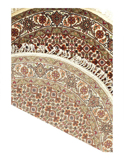 Canvello Tabriz Mahi Design Silk & Wool Round Rug - 3'4" X 3'4" - Canvello