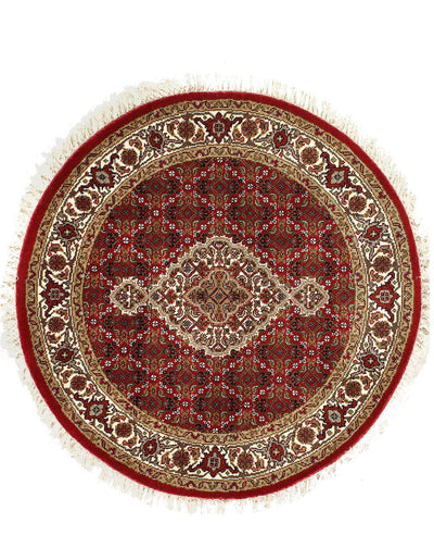 Canvello Tabriz Mahi Design Silk & Wool Round Rug - 3'5" X 3'5" - Canvello