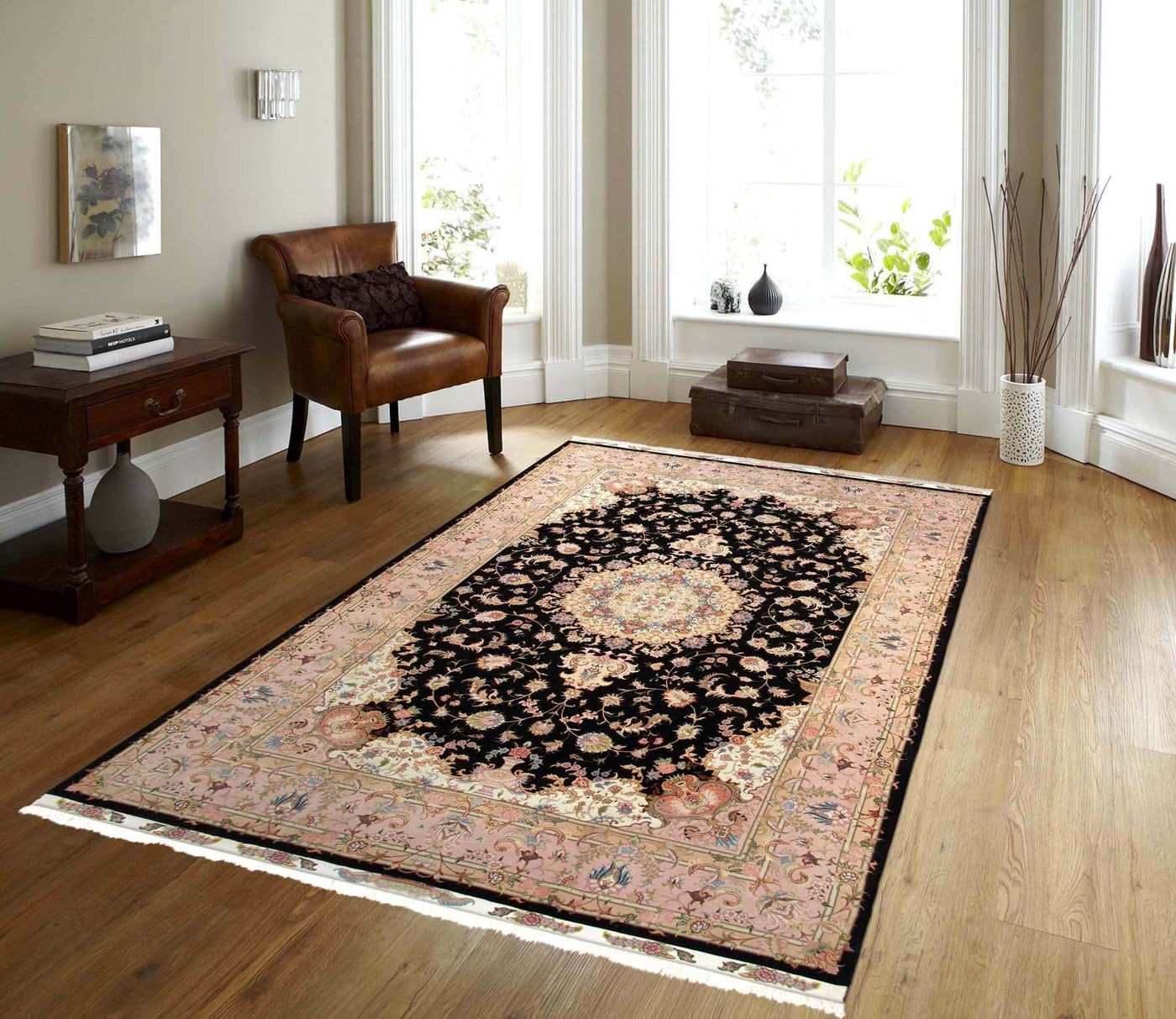 Canvello Tabriz Silk & Wool Area Large Black Rug - 6'6" X 9'9" - Canvello