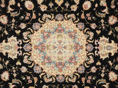 Canvello Tabriz Silk & Wool Area Large Black Rug - 6'6" X 9'9" - Canvello