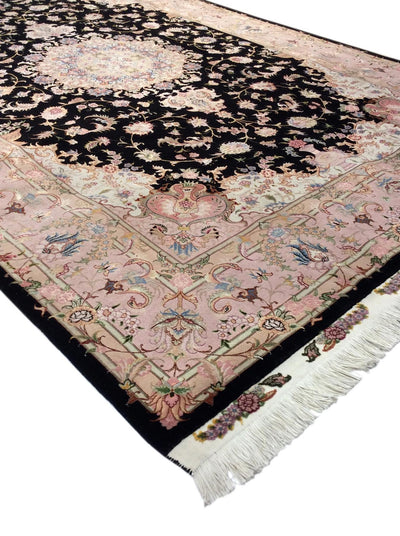 Canvello Tabriz Silk & Wool Area Large Black Rug - 6'6" X 9'9" - Canvello