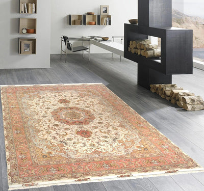 Canvello Tabriz Silkroad Silk & Wool Peach Rug - 8'2" X 11'8" - Canvello