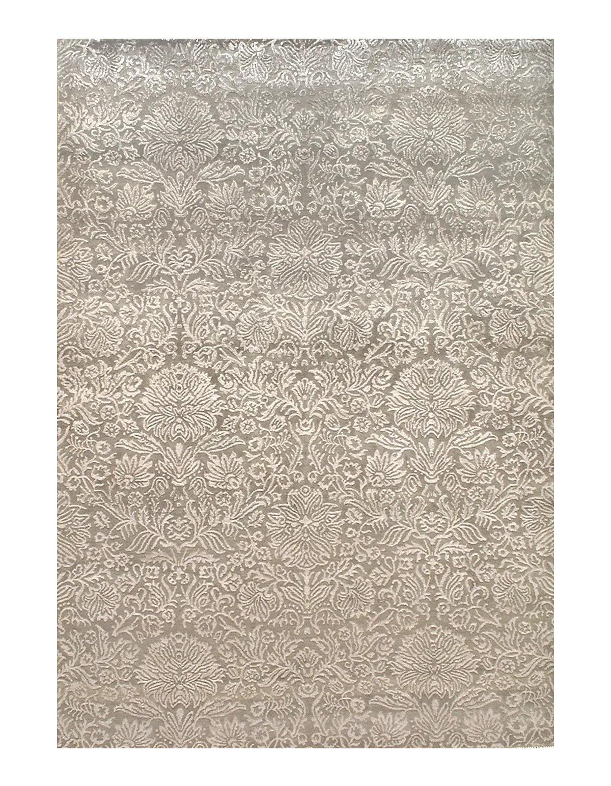 Canvello Tan Damask Tabriz Silk and Wool Rug - 5'5" x 7'9" - Canvello