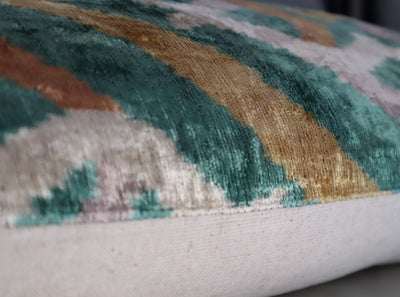 Canvello Teal Beige Brown Vegetable Dyed Handmade Turkish Silk Velvet Pillow - A Work of Art - Canvello