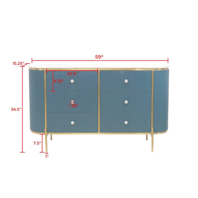 Canvello Theodore Marble Top Metal Frame Sideboard, Green/Gold - Canvello