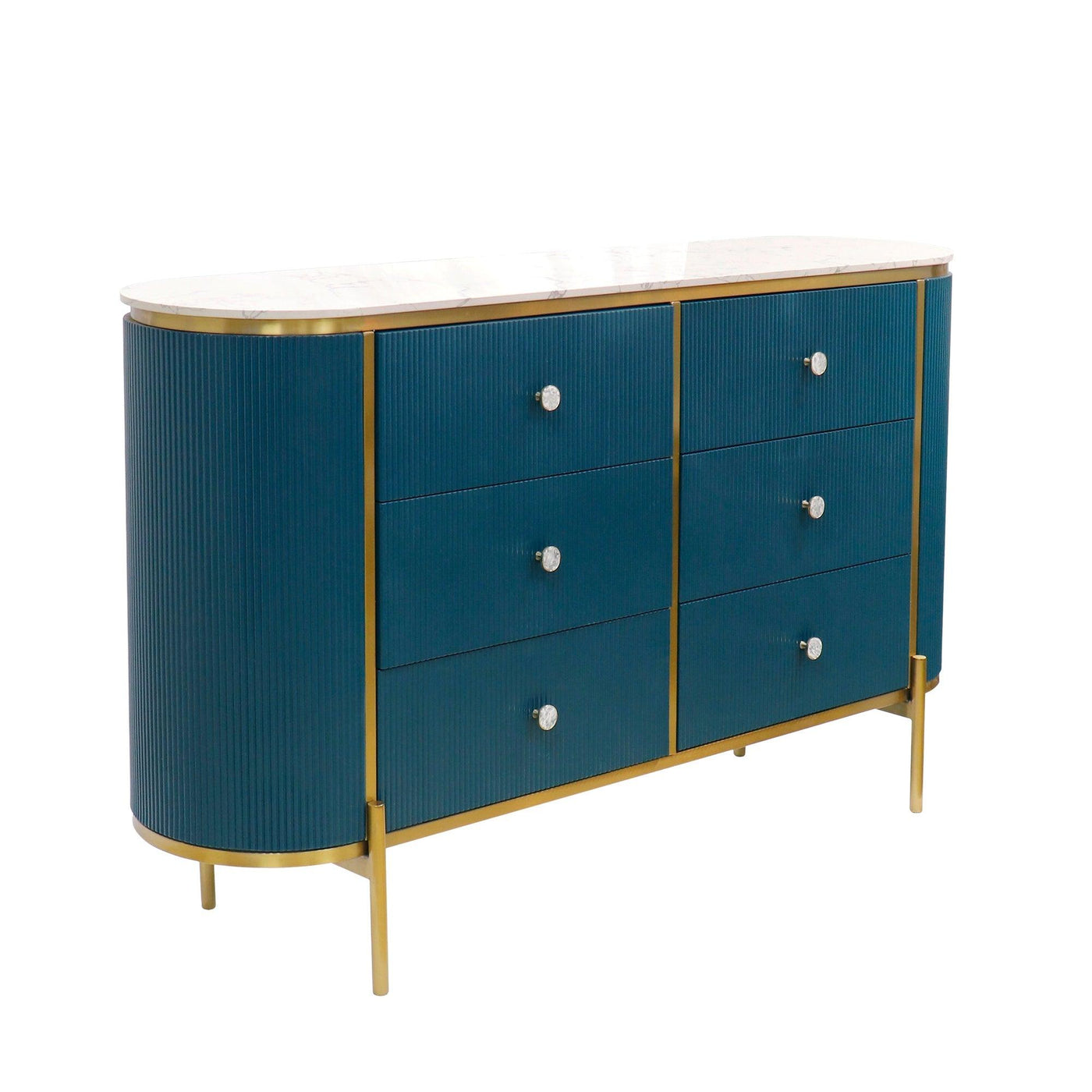 Canvello Theodore Marble Top Metal Frame Sideboard, Green/Gold - Canvello