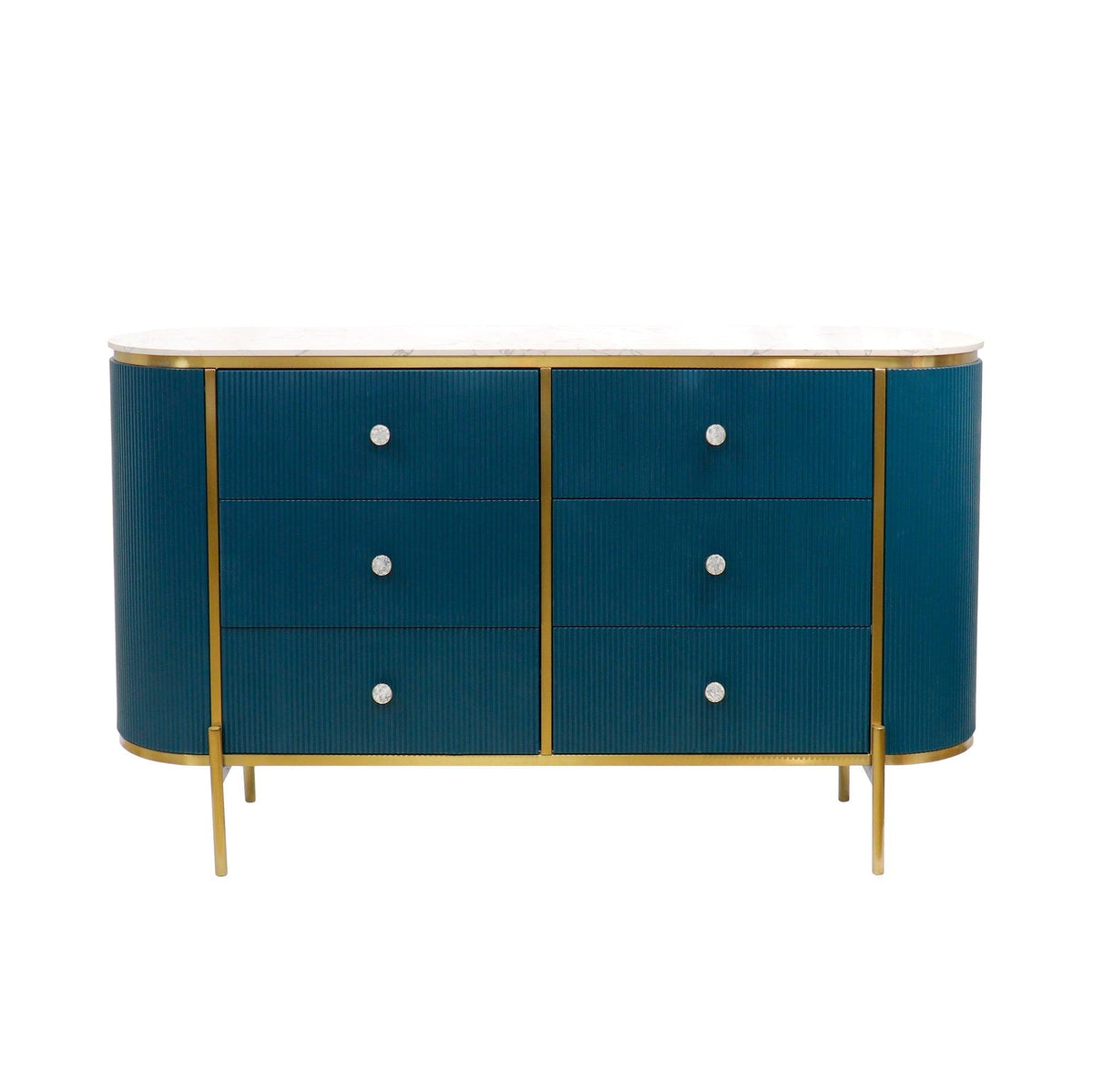 Canvello Theodore Marble Top Metal Frame Sideboard, Green/Gold