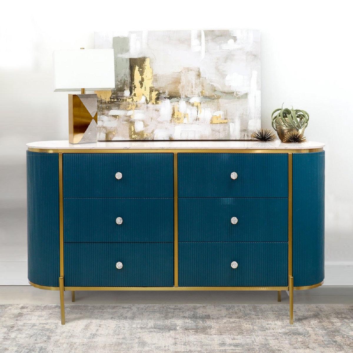 Canvello Theodore Marble Top Metal Frame Sideboard, Green/Gold - Canvello