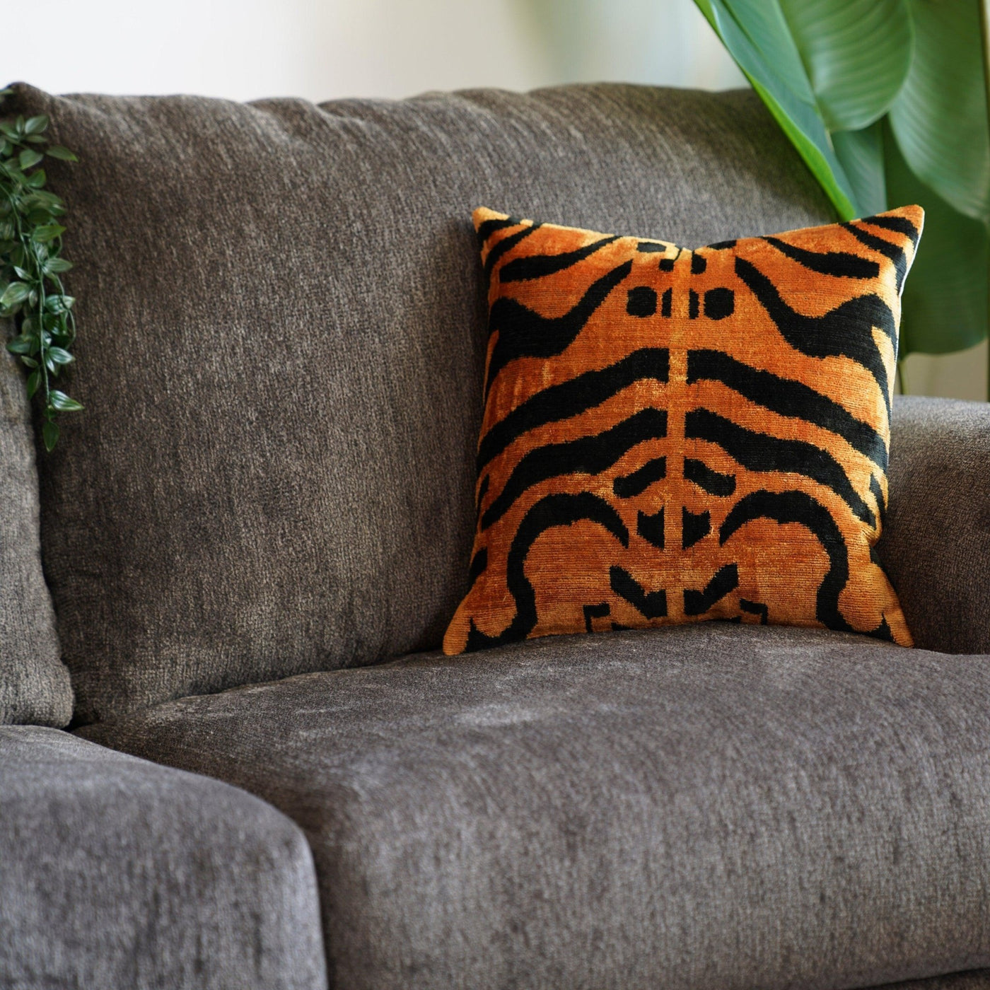 Canvello Tiger Print Burnt Orange Throw Pillow | 16x24 | 16x16 |Set of 2| - Canvello