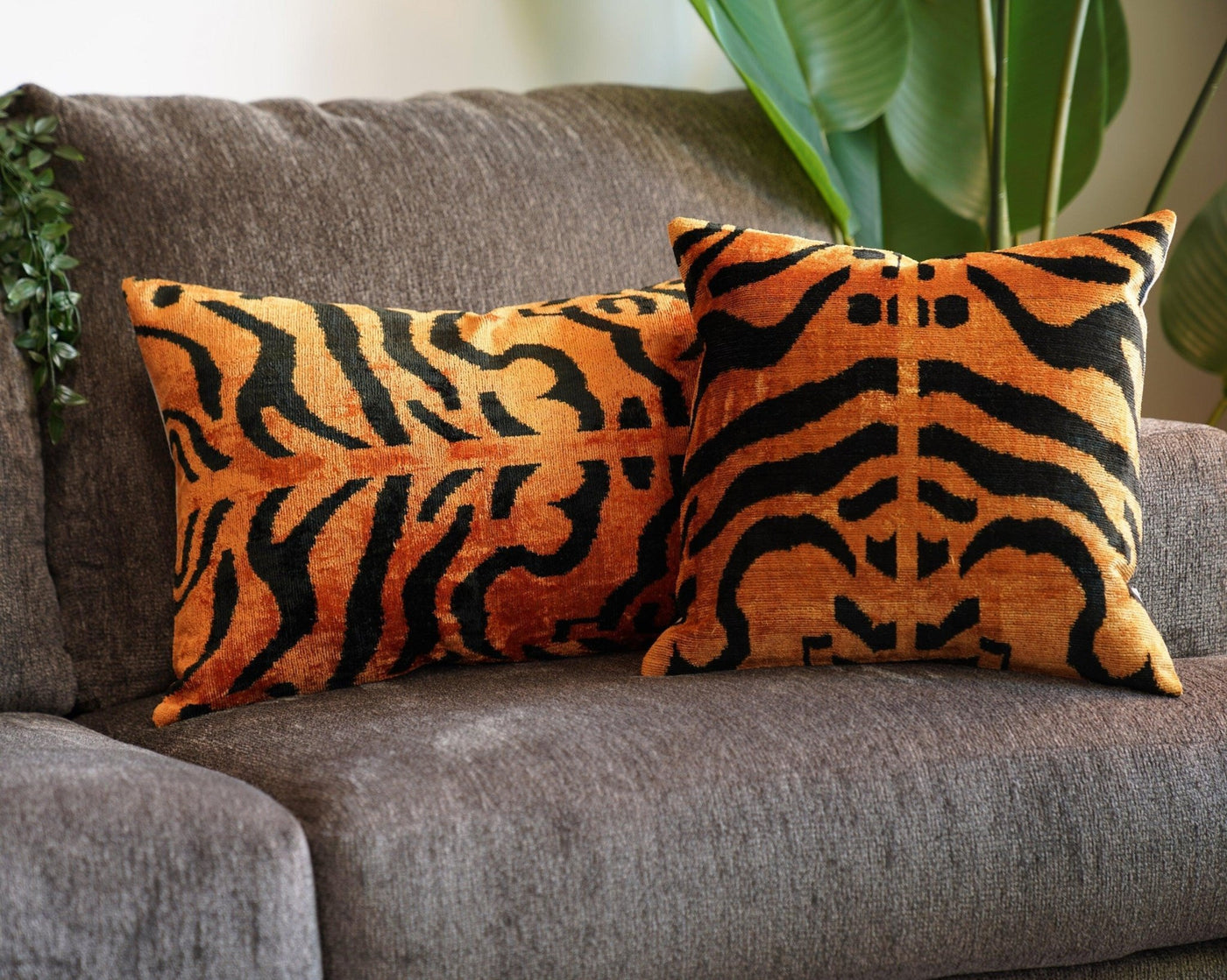 Canvello Tiger Print Burnt Orange Throw Pillow | 16x24 | 16x16 |Set of 2| - Canvello