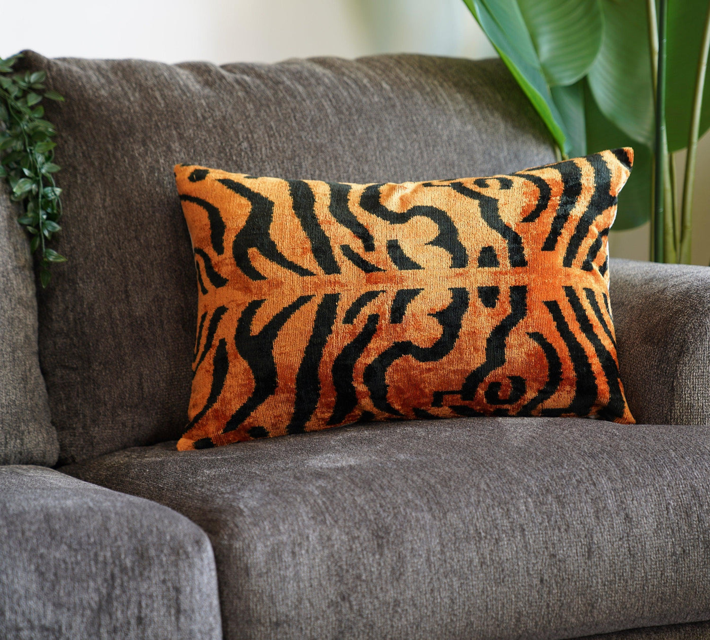 Canvello Tiger Print Burnt Orange Throw Pillow | 16x24 | 16x16 |Set of 2|