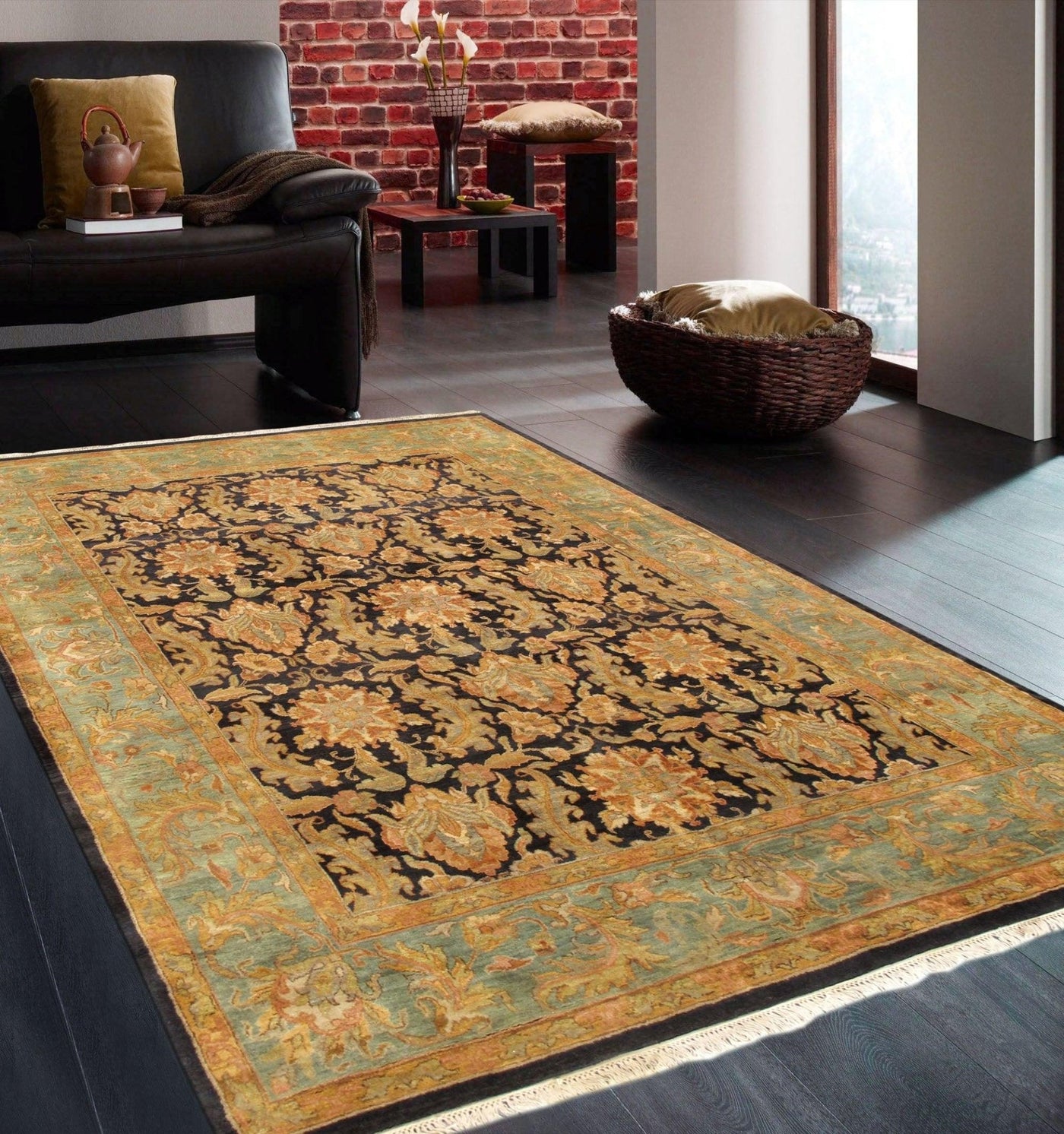 Canvello Traditional Agra Collection Hand - Knotted Lamb's Wool Area Rug - 9' X 12'5" - Canvello