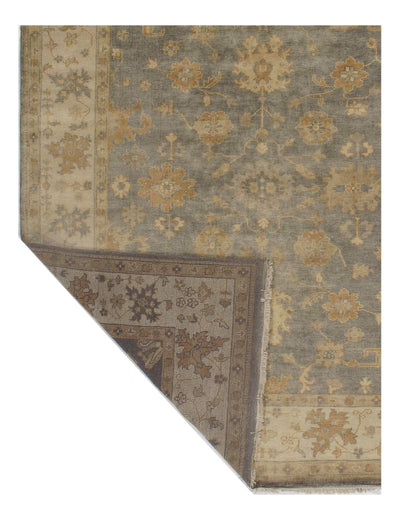 Canvello Traditional Oushak Design Olive and Ivory Wool Hand Knotted Rug - 8'3" X 9'10"