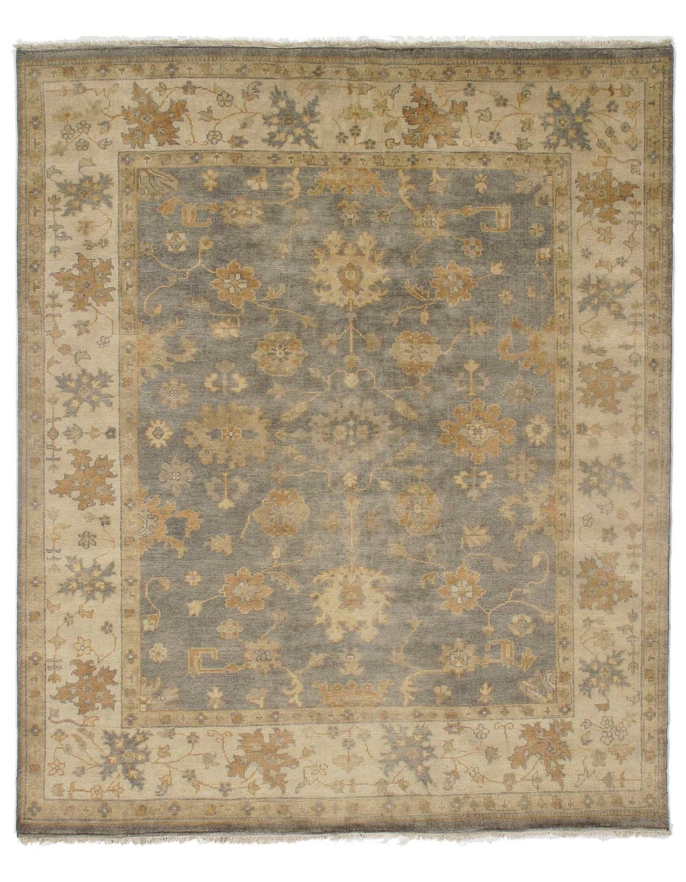 Canvello Traditional Oushak Design Olive and Ivory Wool Hand Knotted Rug - 8'3" X 9'10" - Canvello