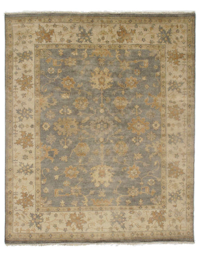 Canvello Traditional Oushak Design Olive and Ivory Wool Hand Knotted Rug - 8'3" X 9'10" - Canvello