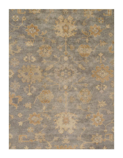 Canvello Traditional Oushak Design Olive and Ivory Wool Hand Knotted Rug - 8'3" X 9'10" - Canvello