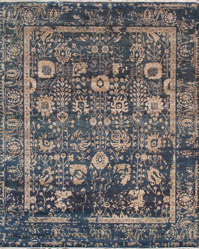 Canvello Transitional Hand-Knotted Beige Bsilk & Wool Area Rug- 9' X 9'10"