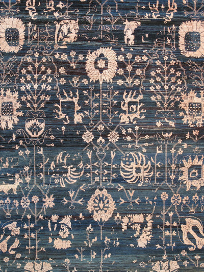 Canvello Transitional Hand-Knotted Blue Bsilk & Wool Area Rug-10' X 14'