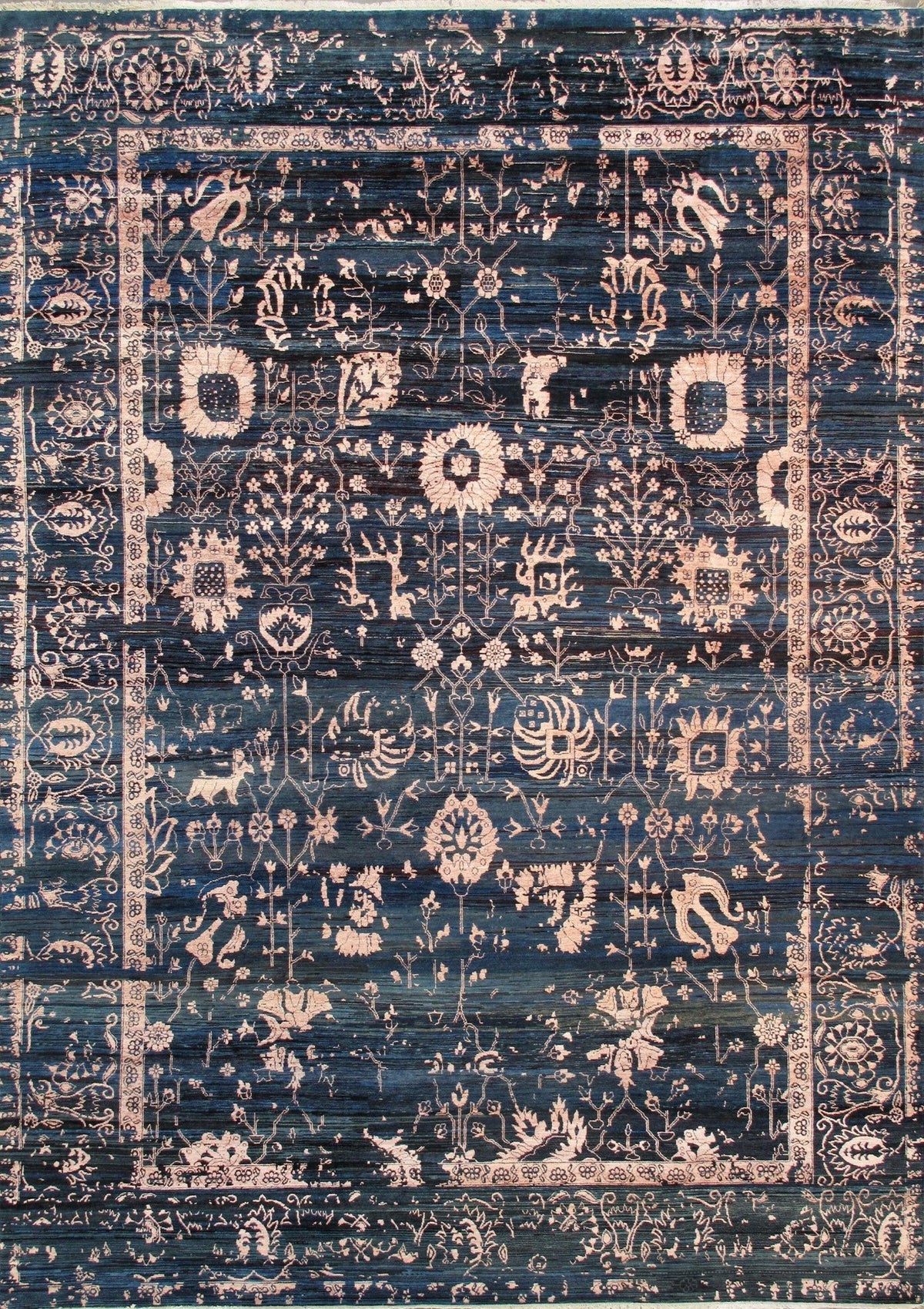 Canvello Transitional Hand-Knotted Blue Bsilk & Wool Area Rug-10' X 14'