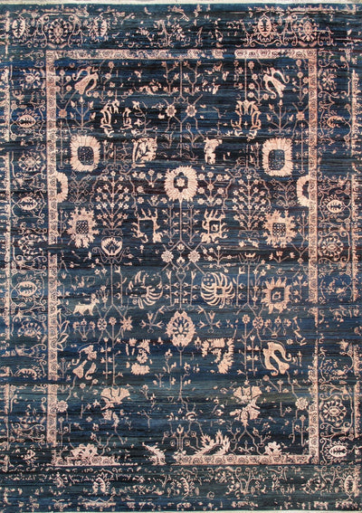 Canvello Transitional Hand - Knotted Blue Bsilk & Wool Area Rug - 10' X 14' - Canvello