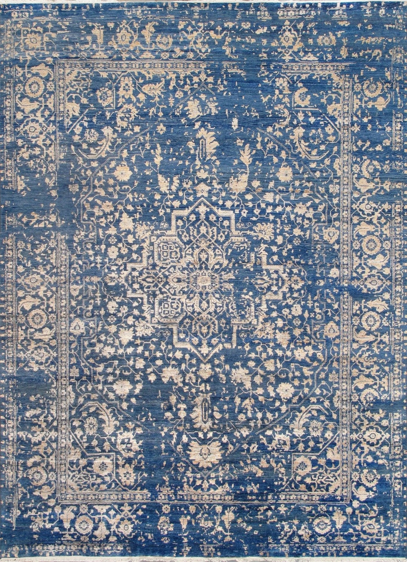 Canvello Transitional Hand - Knotted Blue Bsilk & Wool Area Rug - 9' X 12'2" - Canvello