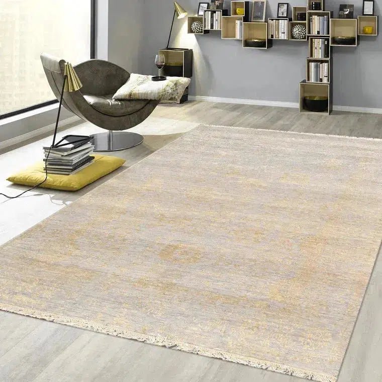 Canvello Transitional Hand Knotted Bsilk & Wool Area Rug - 4' X 5'9" - Canvello