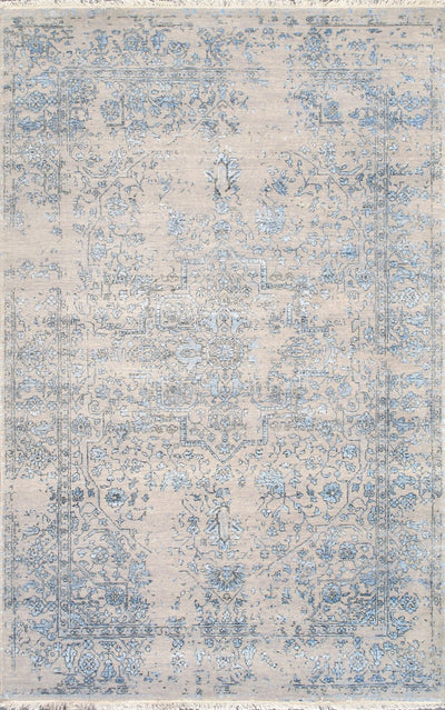 Canvello Transitional Hand Knotted Bsilk & Wool Area Rug - 5'9" X 9' - Canvello