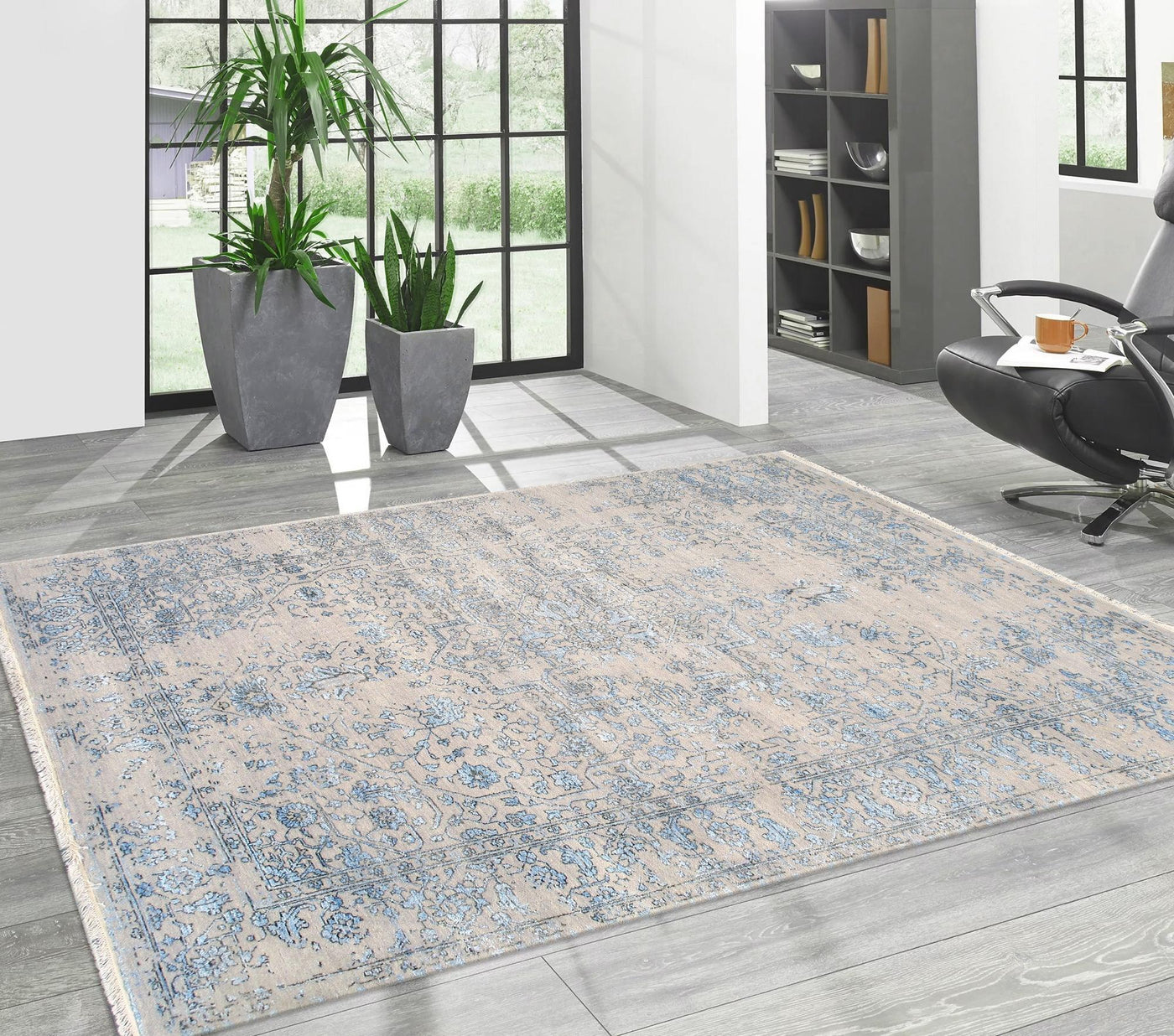 Canvello Transitional Hand Knotted Bsilk & Wool Area Rug - 5'9" X 9' - Canvello