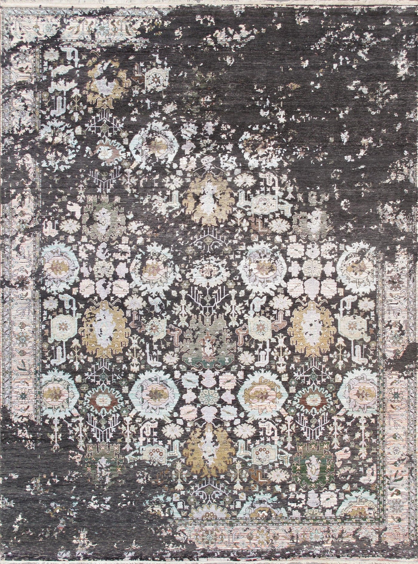 Canvello Transitional Hand-Knotted Charcoal Bsilk & Wool Area Rug- 9' X 12'