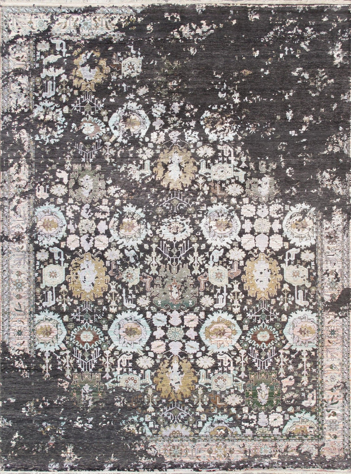 Canvello - Alfombra de transición de lana y seda anudada a mano color carbón - 9' X 12'
